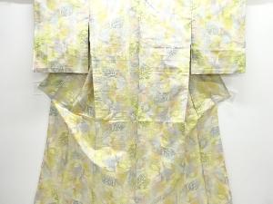 木の葉模様織り出し手織り紬単衣着物